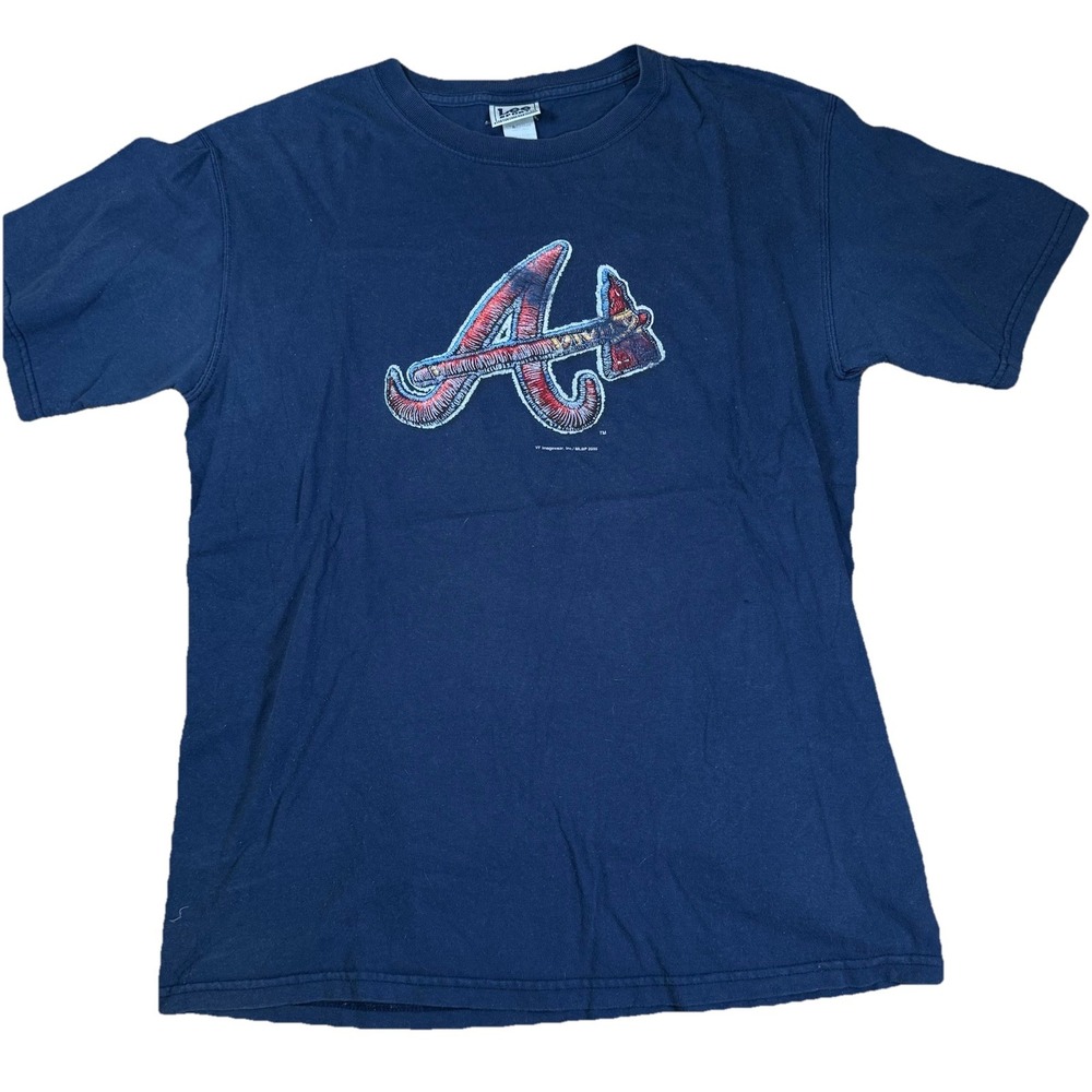 Vintage 2005 Atlanta Braves Lee Sport T-Shirt Size M Navy Embroidered MLB USA